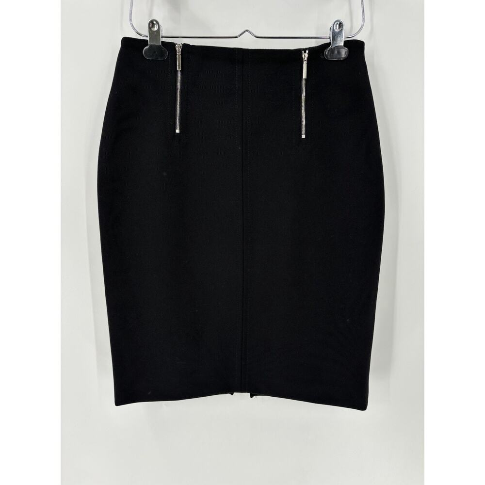 Hugo Boss Skirt Womens 8 Black Zippers Lined Zip Up Straight Above Knee Stretch
